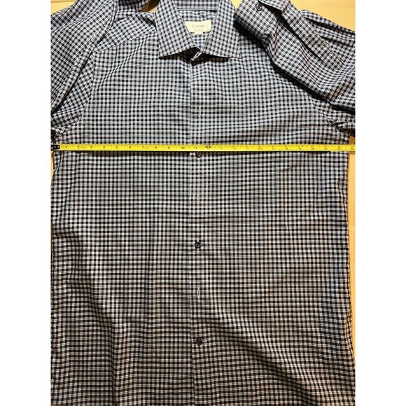 ETON Blue Dress Shirt Contemporary Fit Mens Size Large 42 16.5 Blue Checked - Picture 3 of 7